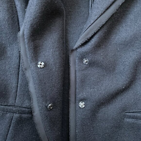 J. Jill Boiled Wool Blazer Black Size 8 Covered Buttons Sheer Trim Detail - Picture 6 of 14